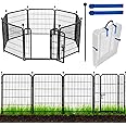 ADAVIN Tall Garden Fence with Gate, 48 in(H) 8 Panels Heavy Duty Iron Metal Animal Barrier Fence, Indoor Dog Playpen, Temporary Fencing, Dog Fence Outdoor for Yard, Total17.7 Ft(L), Black