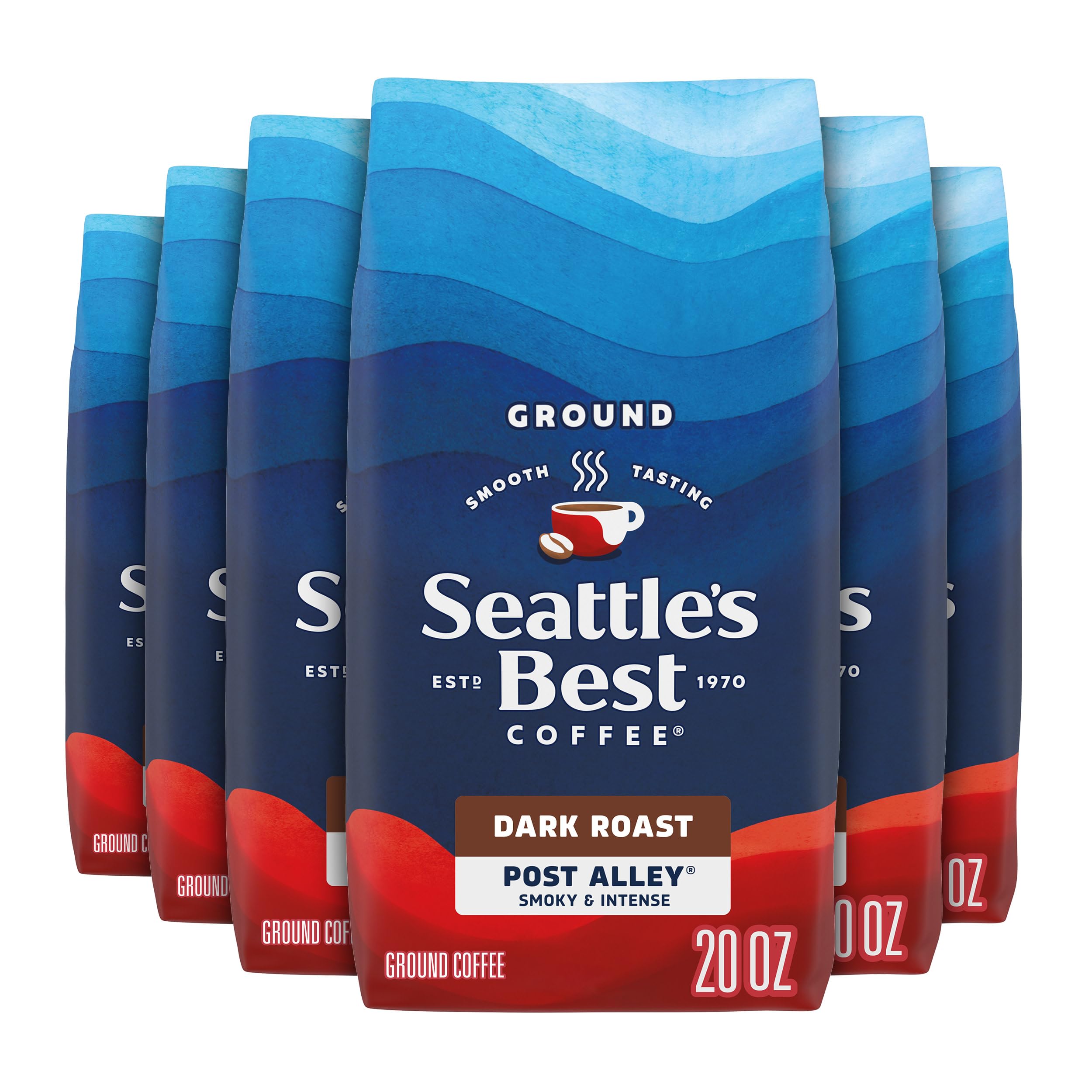 Seattle’s Best Coffee, Dark Roast Ground Coffee, Post Alley, 100% Arabica, 6 Bags (20 oz Each)