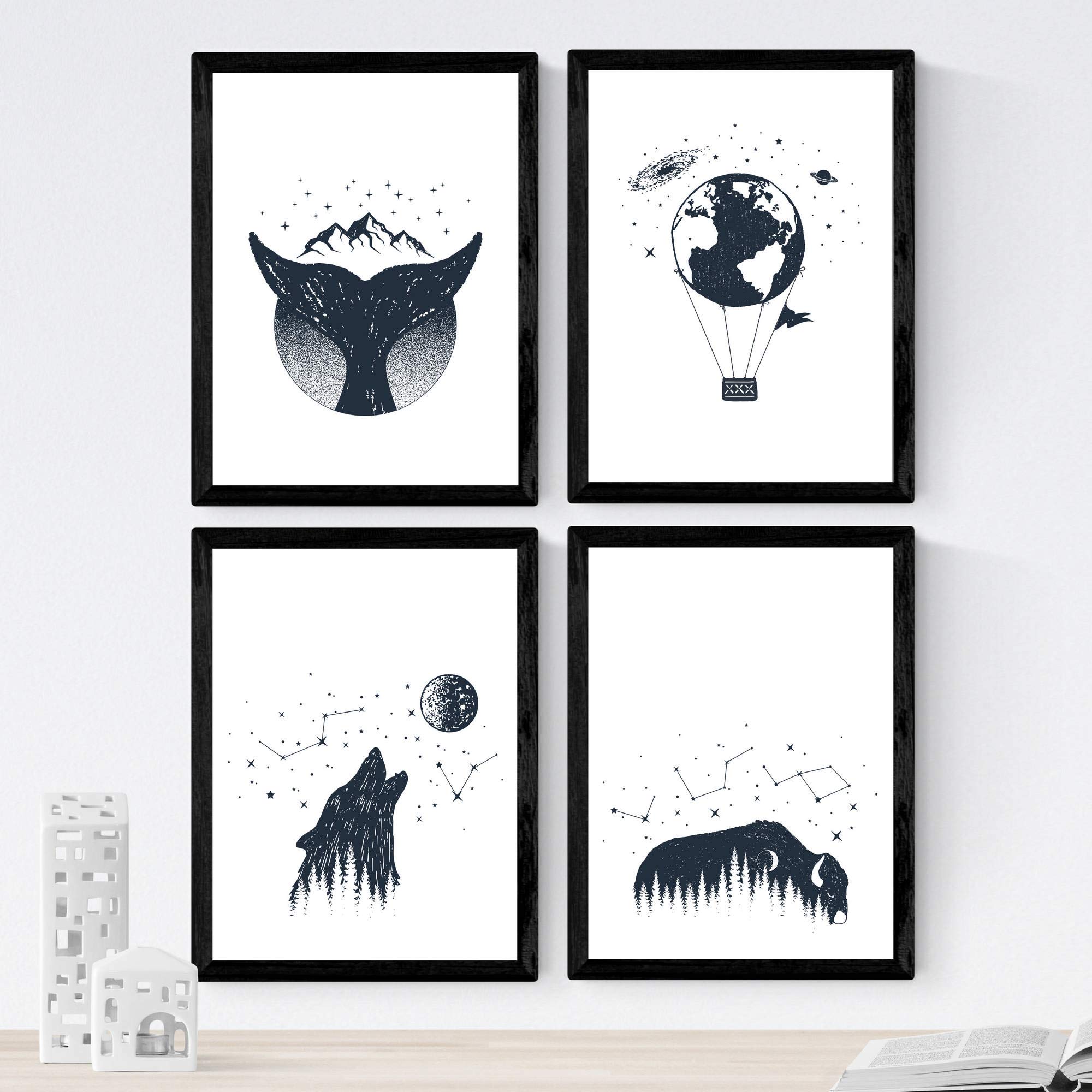 Nacnic Set of 4 prints of Constellations. Beautiful nature designs in nordic style. Wall decoration for your home, office or shop. A3, frameless.