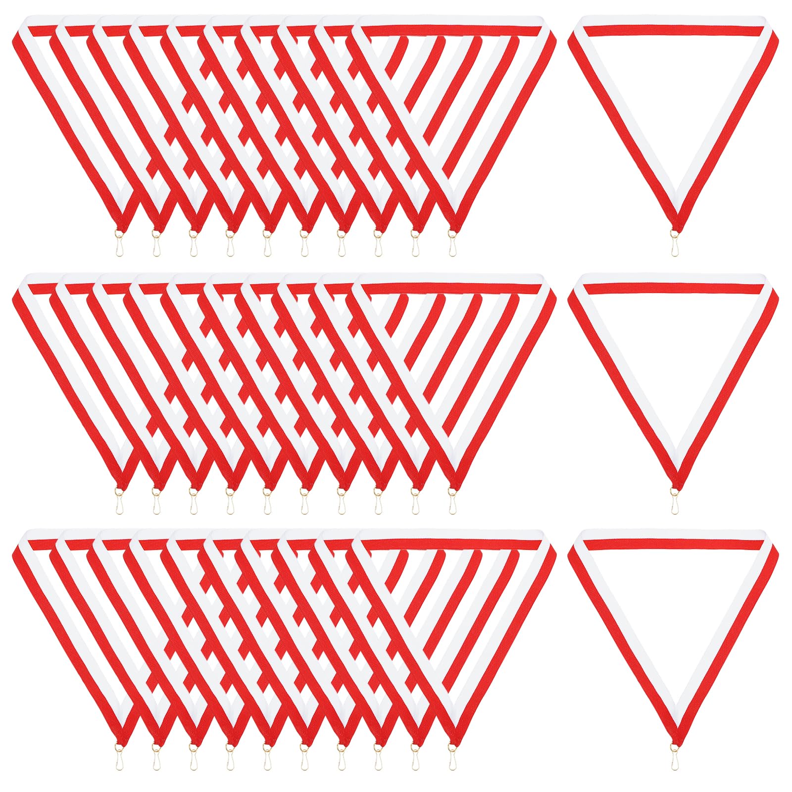 PATIKIL Award Neck Ribbons with Snap Clips, 30 Pcs Polyester Striped Medal Lanyards Ribbon for Competitions Sports Meetings Sports Party, Red White