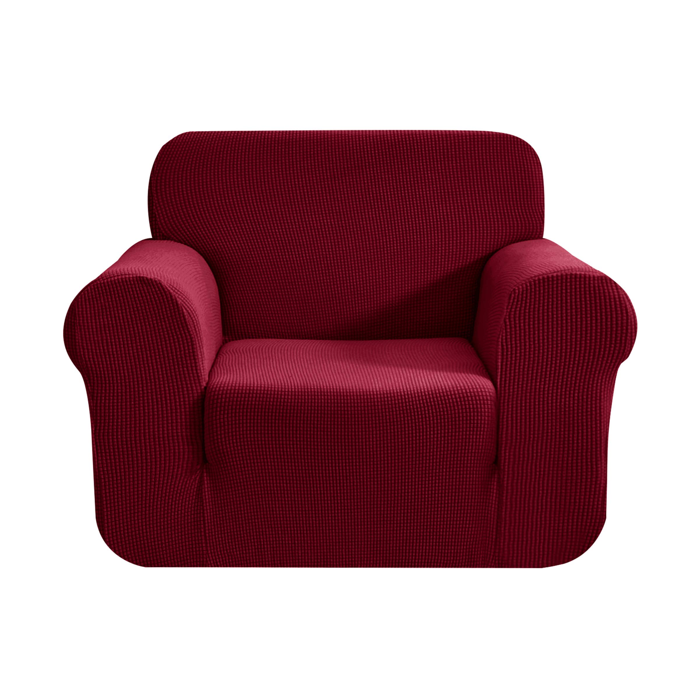 CHUN YI 1 Piece Jacquard Checks Stretch Fabric Couch cover, Stylish Sofa Slipcover For 1 Seater Armchair Couch Durable Furniture Protector(1 Seater,Wine)