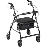 Drive Medical Aluminum Rollator Walker, Padded Seat, 6-Inch Wheels, Black | Aluminum Rollator Walker Folds Up with 6 Inch Wheels for Indoor and Outdoor Mobility and Everyday Ease Daily