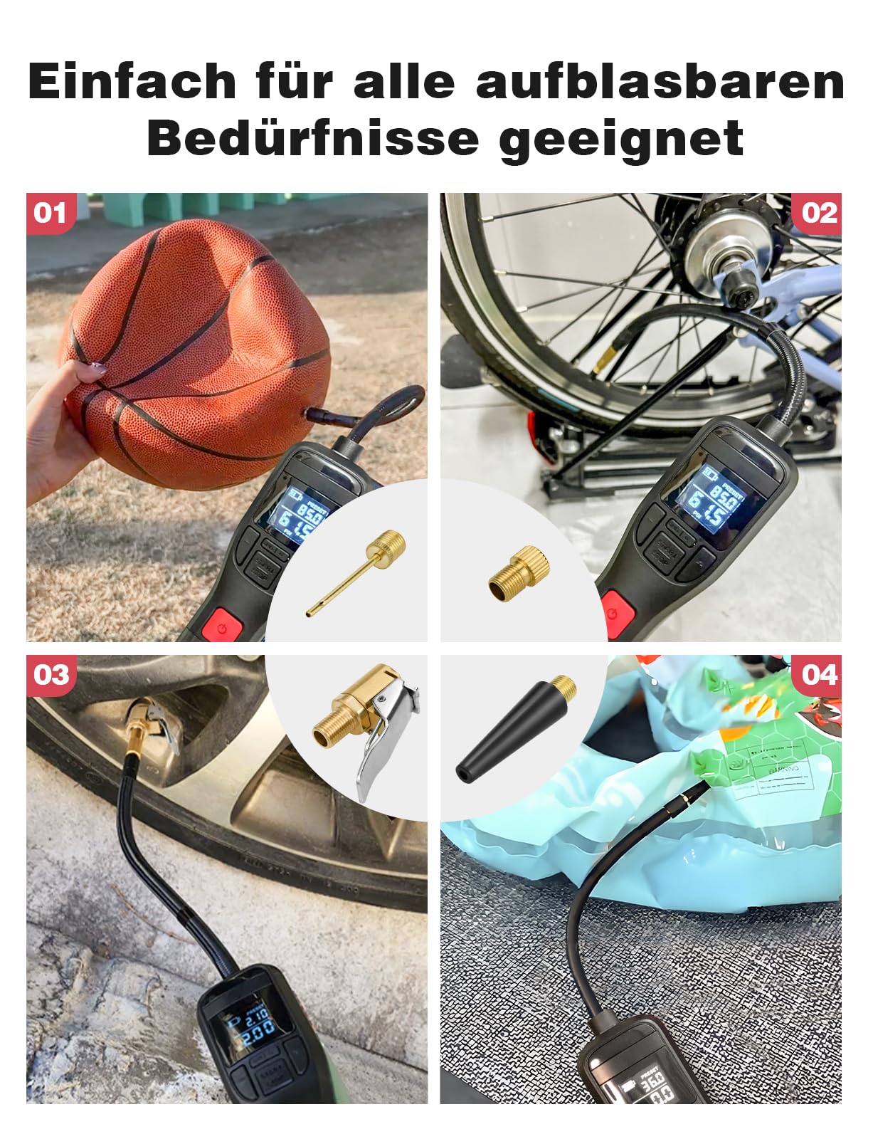 Mellbree Multifunktionales Valve Adapter Set – Kompatibel mit Bosch EasyPump, passend für Autoreifen, Fahrräder und Bälle 7