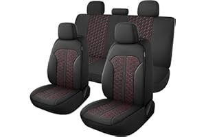 YGL Luxury Leather Car Seat Covers Full Set, Anti-Stain Interior Protector.Waterproof Auto Seat Covers for Cars,Trucks,Van,SUV,Pickup,Airbag Compatible (Black/Red Line)