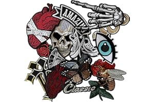 CAZZON Dark Embroidered Applique Iron On Patches for Backpacks, Rock Band Patches for Jackets, Cool Sew Patch for Clothing, Jeans, Hats, DIY Accessories (Dark1 15 Pcs)