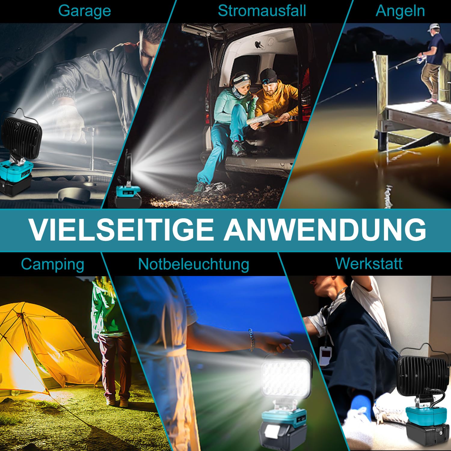 Lampe für Makita 14,4V-18V LXT (Kein Akku), Hell Baustrahler Taschenlampe Light Tragbares LED-Licht für Makita Battery, Arbeitsleuchte Flutlichter Zubehör für Baustellen,Autoreparaturen,Camping 7