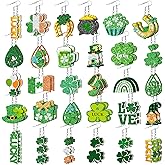 Landical 30 Pairs St Patricks Day Earrings Set Bulk for Women Green Double Sided Print Shamrock Lucky Clover Irish Wooden Earrings Jewelry Gift Decor for St. Patrick's Day