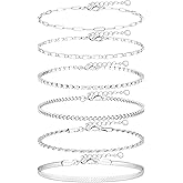 Besteel 6PCS Ankle Bracelets for Women Waterproof-14K Gold Plated Anklets for Women Non Tarnish Hypoallergenic Stainless Steel Cuban Link Chain Anklet Set Layered Beach Jewelry Gift Adjustable