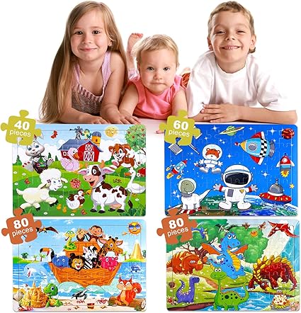 Amazon.com: INNOCHEER Rompecabezas para niños de 4 a 8 años, paquete de 4 rompecabezas de madera de 40 a 80 piezas, juego de juguetes educativos para niños y niñas: Toys \u0026 Games