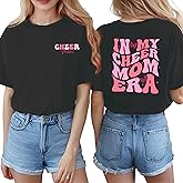 Cheer Mom Shirts for Women in My Cheer Mom Era T-Shirt Pom-Pom Graphic Short Sleeve Game Day Tee Tops