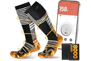Lansru 8000mAh Heated Socks: 14-Hour Long-Lasting Battery Life Rechargeable Electric Socks | APP-Controlled | Cold Weather Foot Warmer Socks for Men Women | Outdoor Hunting Skiing Camping