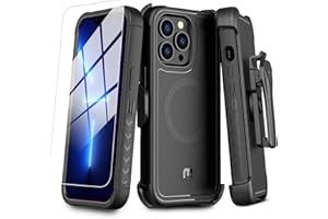 M MYBAT PRO Maverick Series iPhone 13 Pro Max Case with Belt Clip Holster,w/Screen Protector,Anti-Drop,Shockproof,with 360°Rotating Kickstand,Heavy Duty Protection Black