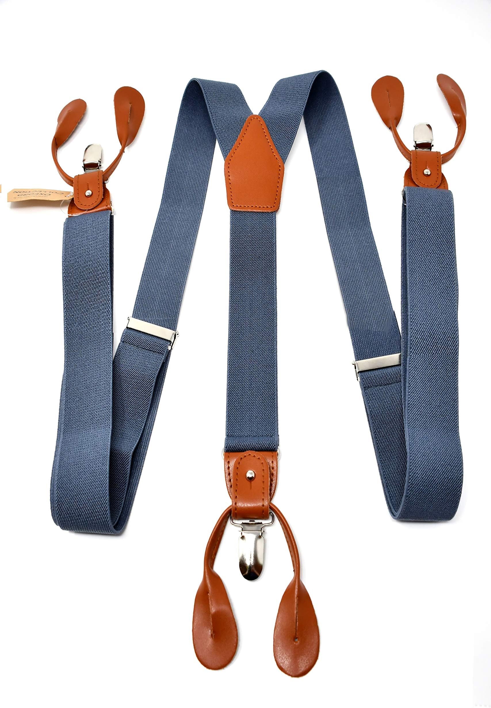 Sweet LeafVintage Grey Braces/Suspenders fully adjustable - 3 clips or 6 buttons (customizable) - Y Shape - Classic, Elegant and Modern