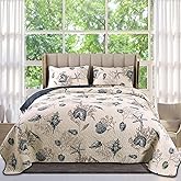 Comforbed Qucover Coastal Quilts King Size, 3-Pieces Blue Shell Starfish Beach Themed Bed Spreads, Soft Breathable Cotton Coastal Bedspreads King, with Pillow Shams, All Seasons, 98x106 Inch