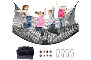 LPIW Climbing Net for Kids - 9.9FT x 9.9FT Double Layers Heavy Duty Playground Safety Net, Climbing Cargo Net for Tree House Tree Fort, Back Yard, Jungle Gyms, Monkey Bar Security Mesh（Black）
