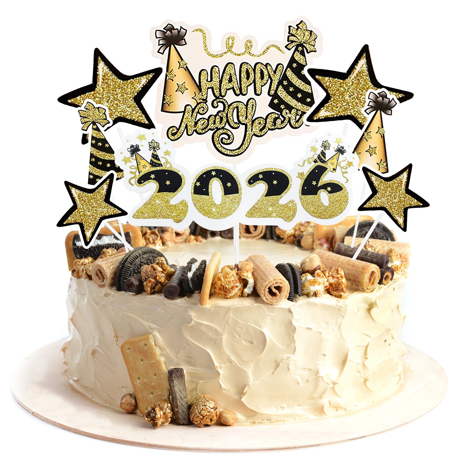 8PCS Happy New Year Cupcake Toppers Toothpicks – 2026 New Year's Eve Cake Glitter Toothpicks Party Supplies for Happy New Year New Years Eve Glittery Cake Accessories
