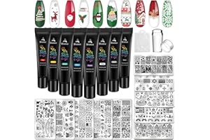 Biutee Nail Stamping Plates Set - 10pcs Templates, 8 Colors Nail Stamping Gel, Stamper, Scraper- Animal Flower Rose Christmas Design Nail Art Plates Christmas Nail Plates