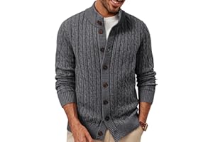 PJ PAUL JONES Mens Cardigan Sweater Button Up Stand Collar Sweater Knit Textured Sweaters