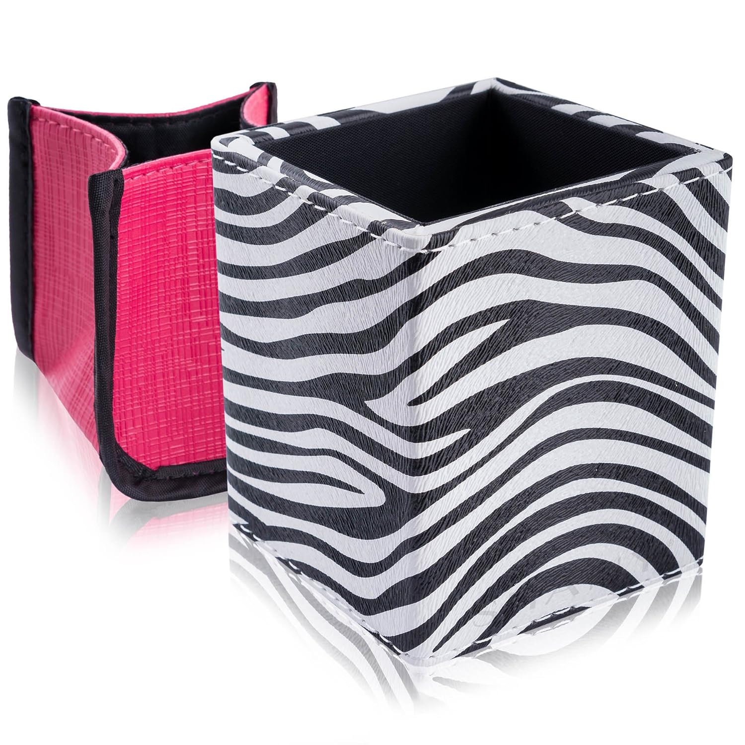 SHANY 2-in-1 Patterned Makeup Brush Holder with Removable Cosmetics Organizer Insert, Sassy Zebra, 0.53 Pound
