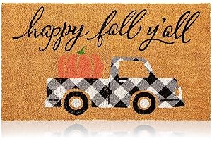 Juvale Happy Fall Y'all Doormat for Thanksgiving, Coir Welcome Door Mat for Autumn (17 x 30 in)
