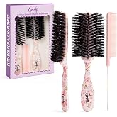 Goody 3-Piece Styling Hairbrush Set, Floral Pattern, Boar Bristle Smoothing Brush for Shine, Half-Round 180&deg; Brush for Volume, Rat-Tail Comb for Precision, For All Hair Types, Gift for Women &amp; Girls