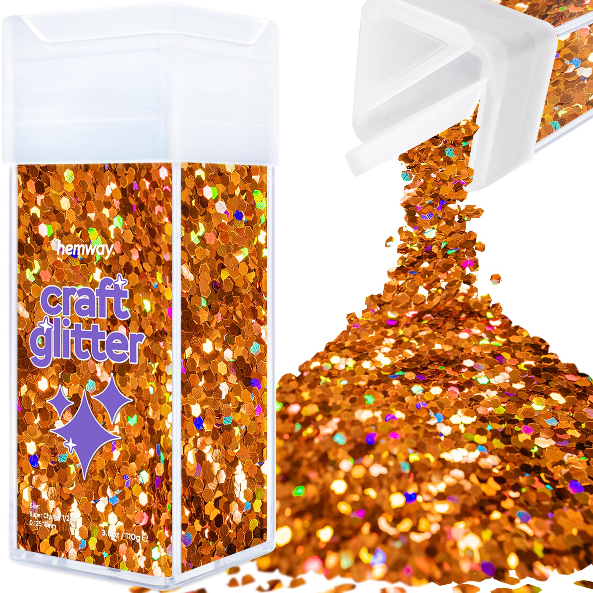Hemway Glitter Shaker Copper Holographic 110g Super Chunky, Craft Glitter Shaker for Resin & Epoxy Crafts, Christmas Art Supplies, Nail, Body, Face, Eye, Festival, Crafting, Slime, Sparkle