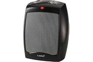 Lasko CD09250 Ceramic Adjustable Thermostat Tabletop or Under-Desk Heater, 9 Inches High, Black