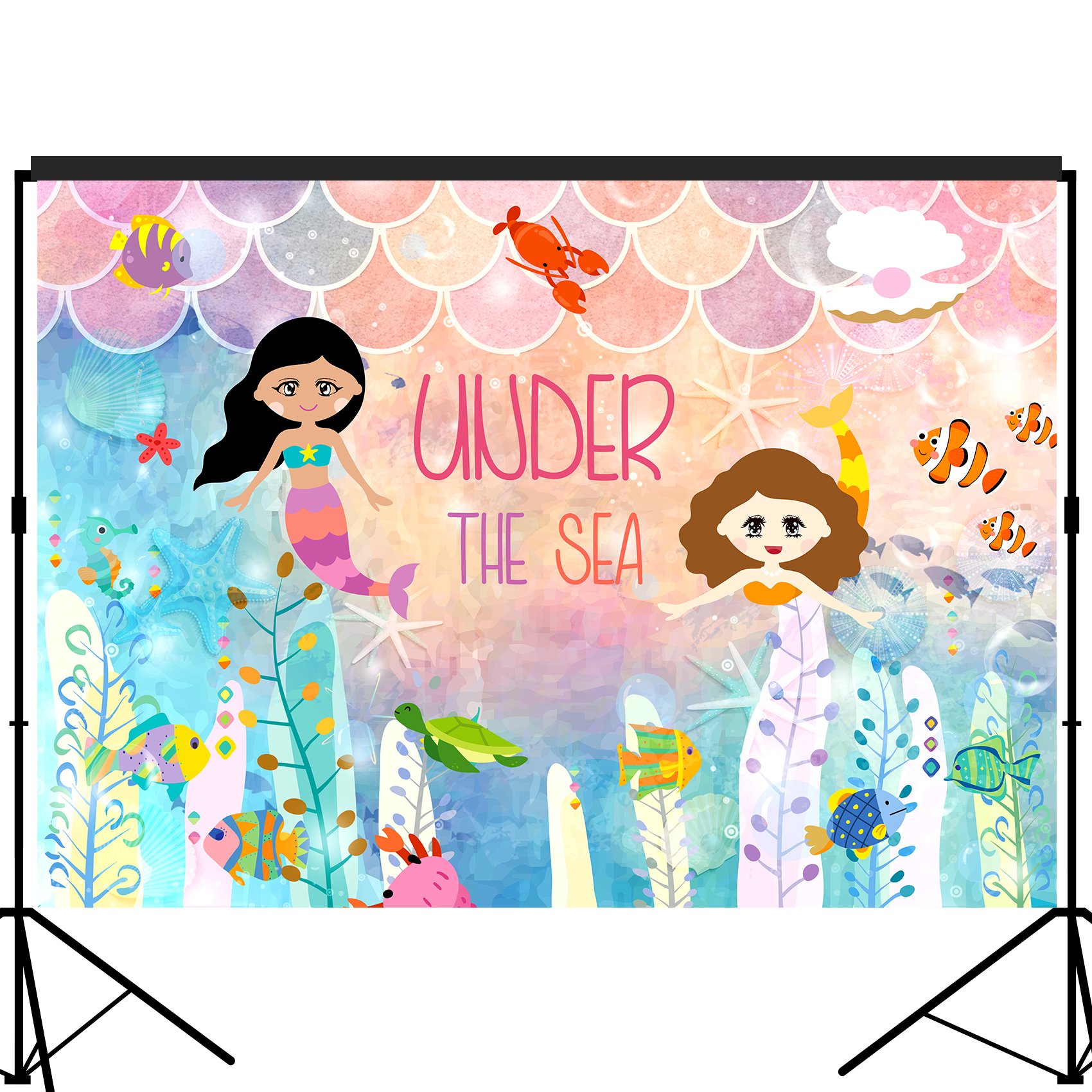 musykrafties Extra Large Under the Sea Little Mermaid Birthday Party Background for Backdrop Wall Decor Cake Table Banner Photobooth Props Banner 7x5 feet, 213 x 152cm