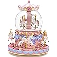 Mr.Winder Carousel Music Box Snow Globe Unicorn Horse Musical Boxes with Color Lights, for Girls Women Daughter,Gift for Anniversary Christmas Birthday