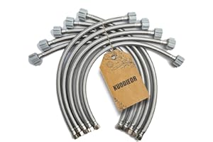 KUODIEOR Universal Flexible Toilet Connector, 12-Inch x 3/8" Comp x 7/8" BC, Premium Braided Stainless Steel Toilet Water Supply Connector Line with Anti-Leaking Brass Nut (10-Pack）