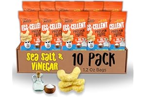 Todd's Better Snacks Egg-Cellent Protein Puffs, Sea Salt & Vinegar, 1.2 Oz (Pack of 10), Made with Egg Whites, 12g Protein, Gluten Free Healthy Snack