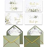 Winoo Design 100 PK Luxurious Gold Thank You Cards with Envelopes Bulk Sage Green - 5x3.5 Inches Wedding Thank You Notes Baby Shower Greenery Bridal Shower Small Business