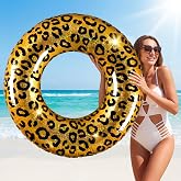 Teyva Daily 1 Pcs 34 Inch Leopard Pool Float Cheetah Tube Adults | Animal Print Pool Floats Glitter Inflatable Swimming Rings for Women Hawaii Beach Vacation Holiday Party Photo Prop