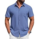COOFANDY Mens Button Down Short Sleeve Shirt Casual Summer Stretch Denim Dress Shirts with Pocket