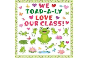 CPicdn 140Pcs Valentine's Day Frog Bulletin Board Classroom Decorations Green Frog Name Tags Butterfly Heart Accent Cutouts We Toad-a-Ly Love Our Class Valentines Spring School Classroom Door Decor