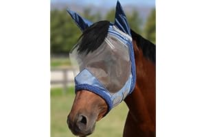 Harrison Howard CareMaster Horse Fly Mask UV Protective Fine Mesh with Extra Wool Soft Touch on Skin Cerulean Blue L