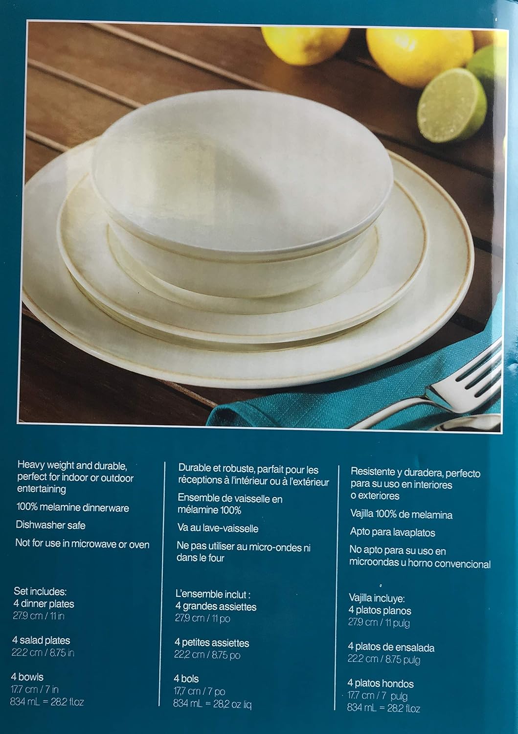 Vajilla de melamina de 12 piezas, color blanco roto (esmaltado ...