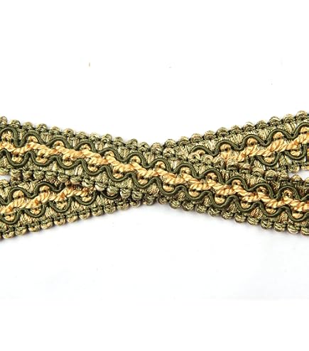 Decopro – Pacco Convenienza Treccia Passamaneria Vintage – 5,5 M, Larga 5 Cm, Colore Verde Oliva/oro Chiaro/bianco