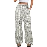 ANRABESS Women's Striped Gingham Pants 2026 Spring Pajama Lounge Boxer Pants Casual Wide Leg Drawstring PJ Bottoms Trousers