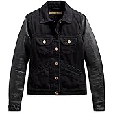 Harley-Davidson Women's Logo Leather Sleeve Denim Jacket - 98411-20VW