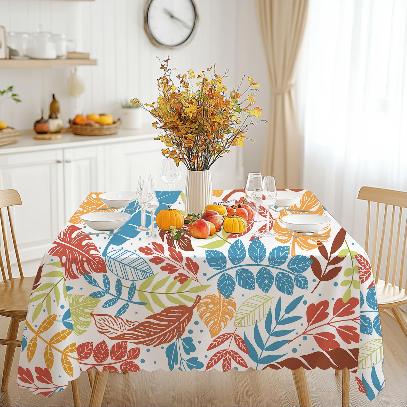iEvery Colorful Leaves Tablecloth Rectangular Wipe Clean Autumn Table Cloth Polyester Waterproof Circular Table Cover Wipeable for Home Dinning Kitchen Garden Picnic Patio Party Outdoor, 140x180cm — image 1