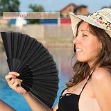 Blulu 4 Pcs Black Folding Hand Fan 9 Inch Oriental Cloth Fabric view 5