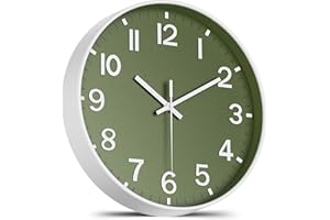 lanktoo Silent Wall Clock Non-Ticking Battery Operated – Modern Olive Green Analog Wall Clock for Living Room, Kitchen, Offic