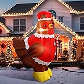 Ceenna 5 ft Large Lighted Christmas Inflatable Chicken Built in Colorful LED Light up Inflatable Turkey Blow up Chicken Garden Decor for Holiday Yard Lawn Ground Outdoor Indoor(Claus Hen)