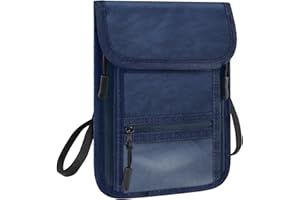 Capolo Travel Neck Wallet with RFID Blocking, Passport Holder Neck Pouch for Men and Women - Hidden Security Passport Wallet for Cash and Documents, blue