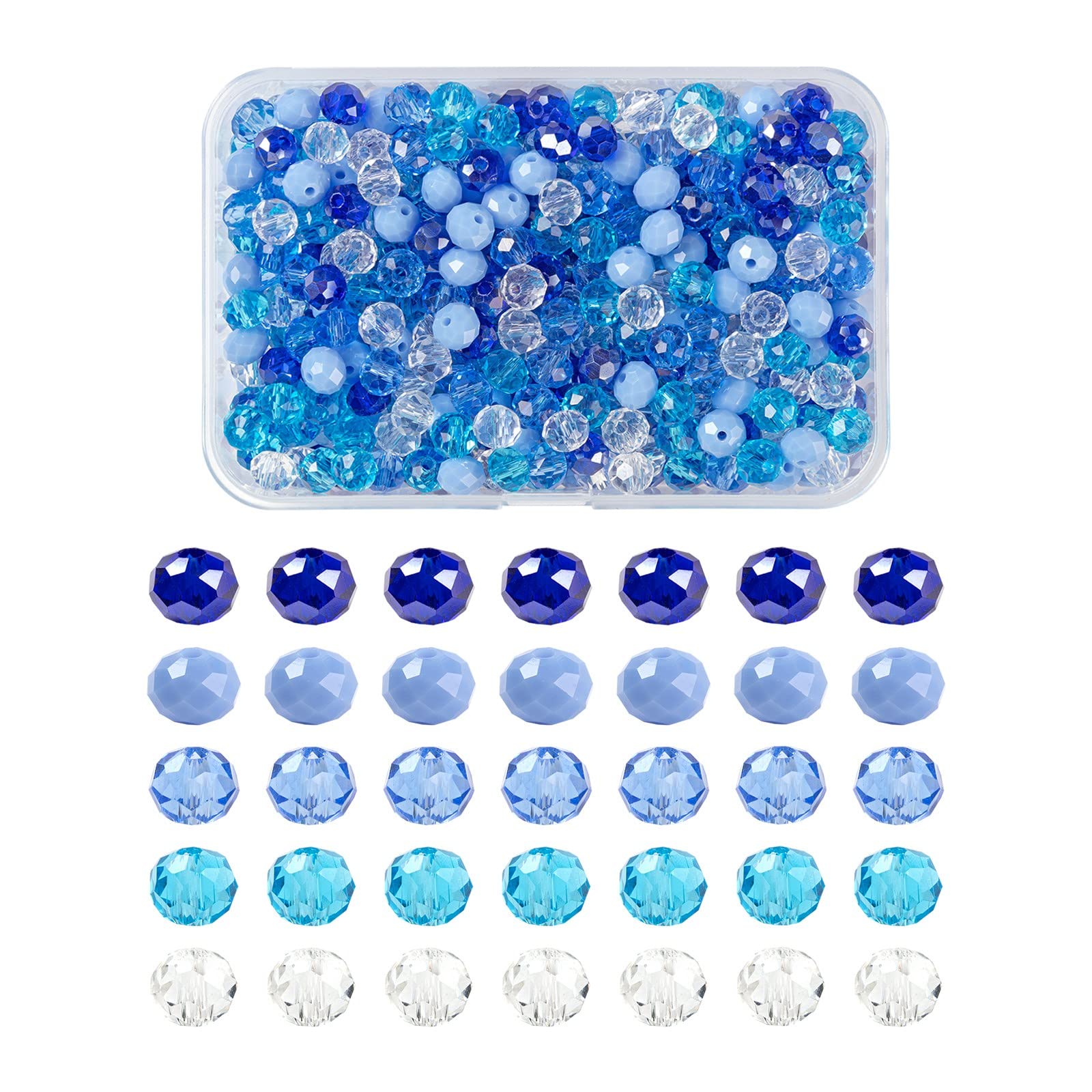 PandaHall 500pcs 6mm Faceted Crystal Glass Beads Transparent & Opaque AB Color Plated Rondelle Glass Spacer Charms Beads for Bracelet Necklace Jewelry Making DIY Craft Projects(Blue Theme)