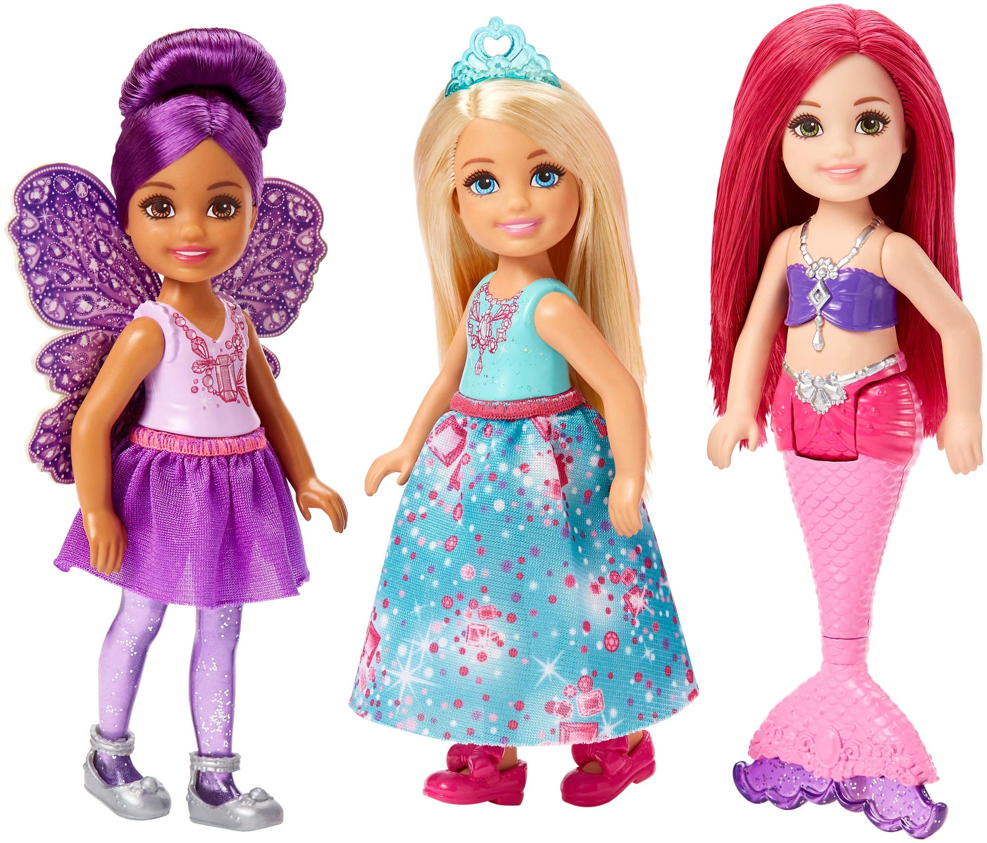 Mattel Barbie Dreamtopia-Pack of 3 Chelsea Mermaid, Fairy and Princess Dolls, Multicolor FPL86