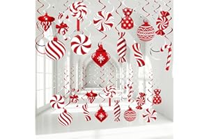Funrous 56 Pcs Christmas Peppermint Candy Hanging Swirls Decorations Red and White Holiday Party Streamers for Home Winter Holiday Christmas Party Decor(Red White)