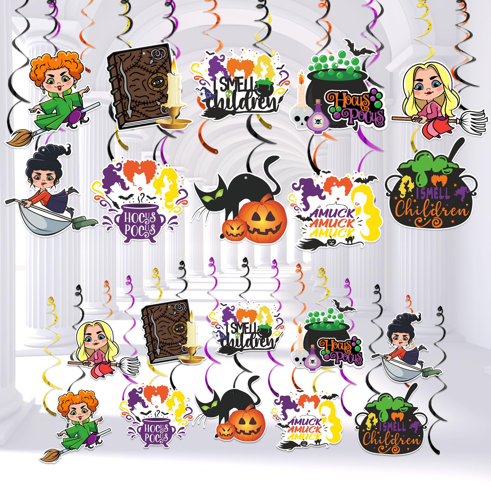 Photo 1 of Hocus Pocus Hanging Decorations Hocus Pocus Party Decorations Hocus Pocus Hanging Swirl Hocus Pocus Trunk or Treat Car Decorations Hocus Pocus Party Supplies
