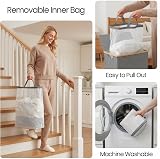 efluky Slim Laundry Basket with Lid 63L Narrow Foldable Linen Bamboo Grey view 8